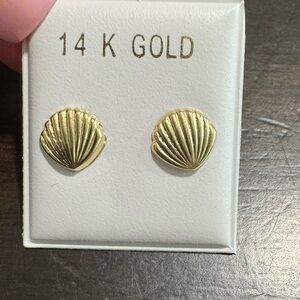 14K Gold Shell Stud Earrings